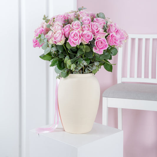 50 Pink Roses Vase