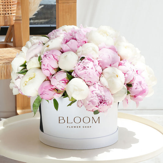 Mixed Pink and White Peonies Hatbox
