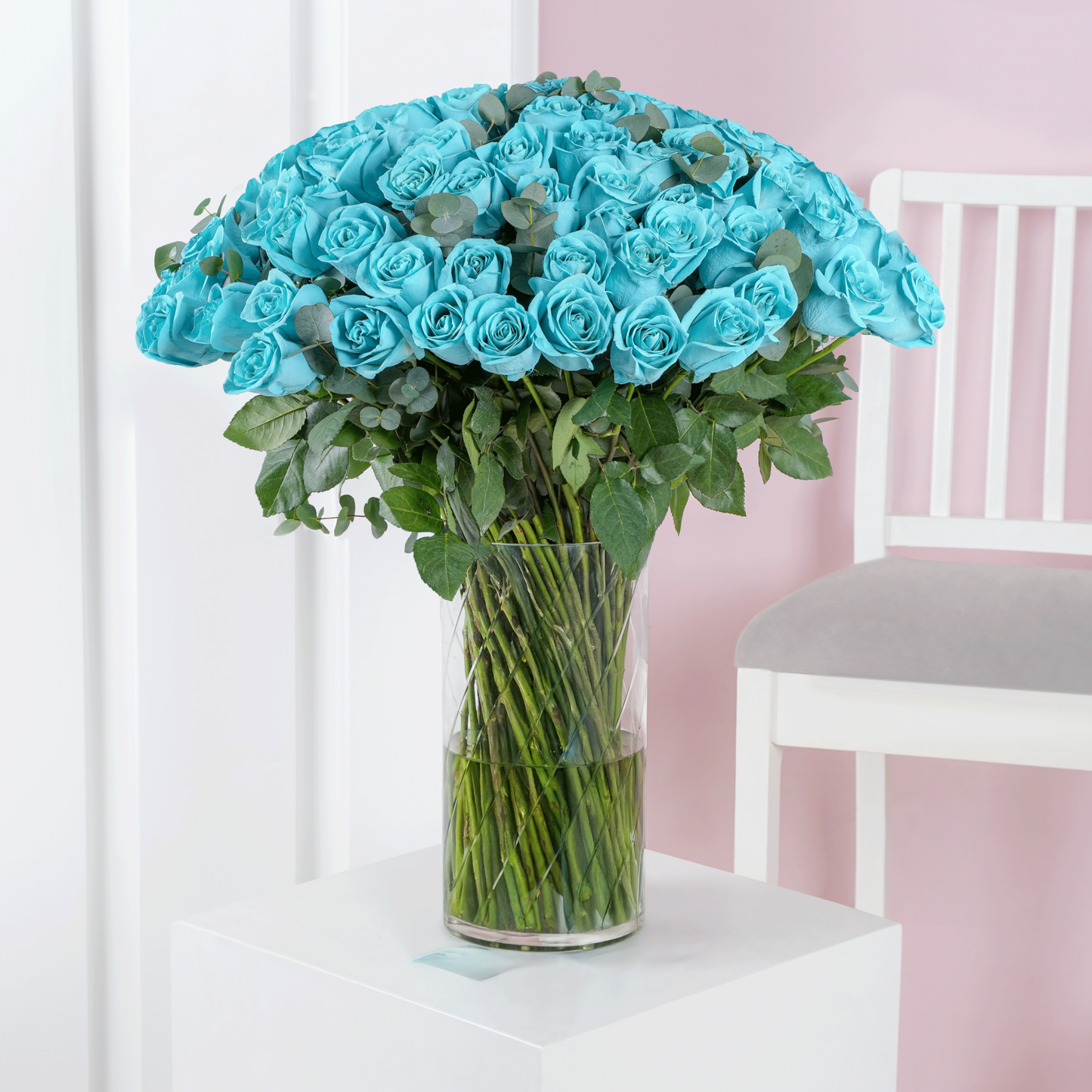 50 Tiffany Blue Roses Vase