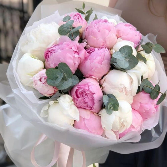 Mixed Pink and White Peony Handtied