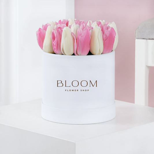 Petite Pink and White Assorted Tulips Hatbox