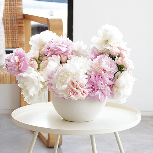 Mixed Peonies White and Pink Ceramic Vase