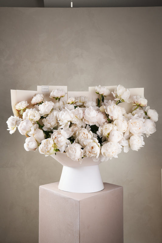 50 White Peony Handtied Bouquet